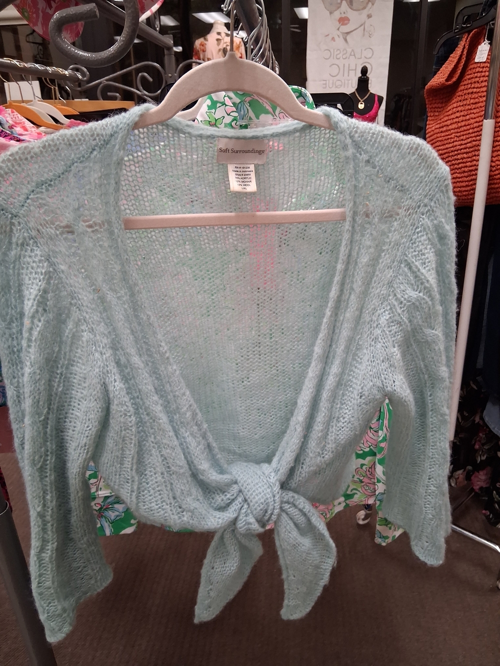 Soft Surroundings Mint Aqua Tie-Front Knit Cardigan